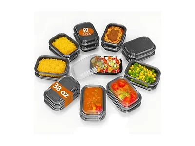 50 Pack (100-Piece) - 38oz Meal Prep Containers 