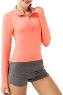 GGOV Crop Tops Women's Long Sleeve Workout Shirt with Half Zip Closure, Slim Fit, and Buttery-Soft Fabric Orange