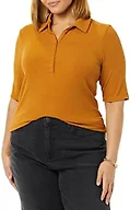 Daily Ritual Women's Fine Rib Polo Shirt, -Dark Caramel, Large