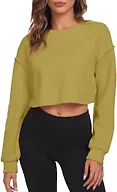 FKEEP Cropped Sweatshirts for Women Long Sleeves Crewneck Pullover Crop Tops Oversized Fit