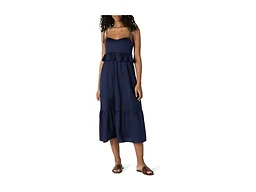 Amazon Essentials Women's Fit and Flare Empire Waist Sweetheart Neck Cotton Sateen Tiered Maxi Dress, Navy, XX-Large