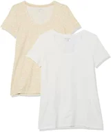 Amazon Essentials Women's Regular-Fit Short-Sleeve Scoop Neck Cotton T-Shirt, Pack of 2, Pack of 2, White / Tan, Animal Print, X-Small