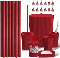 Clara Clark Bathroom Accessories Set - Christmas Shower Curtain Set, Xmas Bathroom Set, Christmas Bathroom Decor, Bathroom Accessory Set, Toilet Brush, Trash Can & Soap Dispenser - 19PC Set