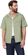 Amazon Essentials Men's Relaxed-Fit Short Sleeve Linen Blend Shirt, Dark Sage Green, X-Small