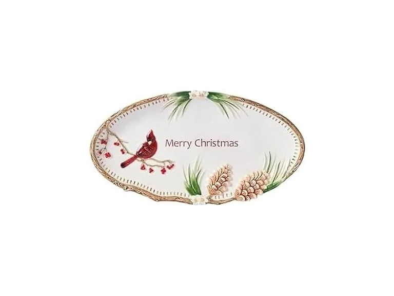 Fitz and Floyd Poinsettia Holiday Merry Christmas Serving Platter