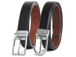 Giorgio Brutini CB-2-PK-GB-1000S-REV-1040SB-REV-M M (32-36) Giorgio Brutini Reversible Leather Belt (2-Pack) - Black/Cognac/Silver & Black/Brown/Silver Reversible 