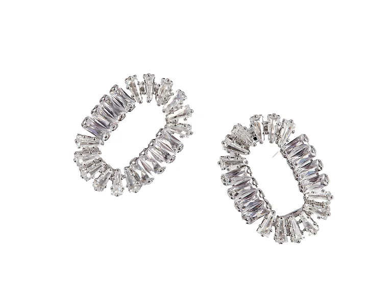 Silver Oval CZ Stud Earrings