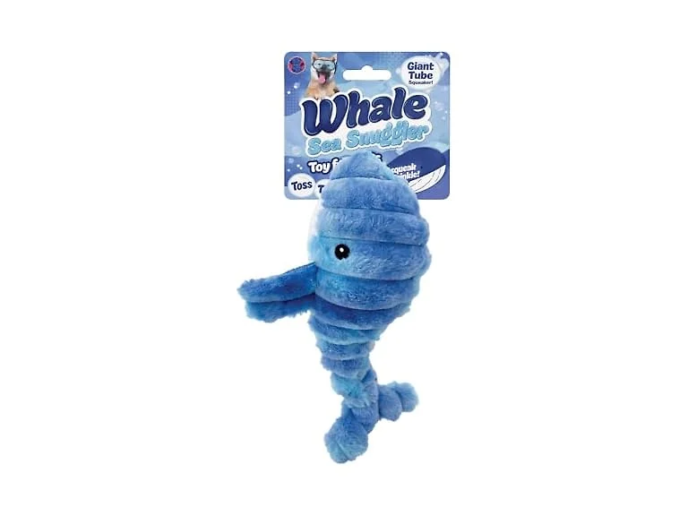 Bow Wow Pet Squeaky Plush Dog Toy with Crinkle Whale
