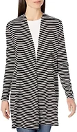 Amazon Essentials Women's Long-Sleeve Open-Front Cardigan, Black/White Stripe, XL