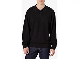 Amazon Essentials Men's Relaxed-Fit Knit Polo Sweater, 100% Cotton, Black, Medium