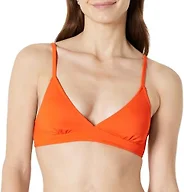 Amazon Essentials Women's Light-Support Triangle Bikini Swimsuit Top with Adjustable Straps, Orange, Medium