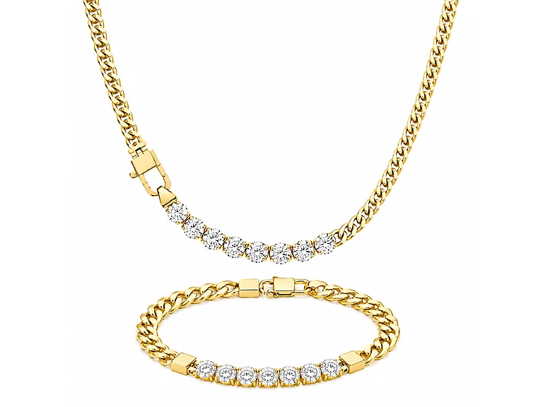 18K Gold Plated Cuban CZ Jewelry Set
