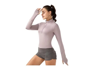 Ggov Women's Crop Top Long Sleeve Zip Shirt