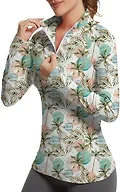 GGOV Golf Shirts for Woman UPF 50+ Sun Protection Quick Dry Lightweight Long Sleeve Polo Shirts for Woman Rash Guard Coconut Tree