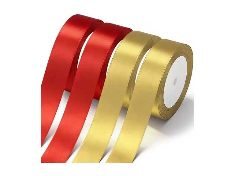 Gold & Red Satin Ribbon 1" x 4 Rolls