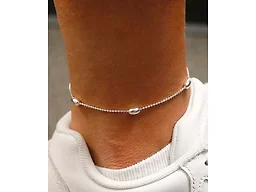 Italian 925 Sterling Silver 9 Inch Beaded Oval Bead Anklet