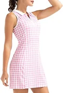 FKEEP Women's Golf Tennis Dress Sport Activewear Zipper V-Neck with Shorts and Pocket Workout Athletic (Red Plaid, L)