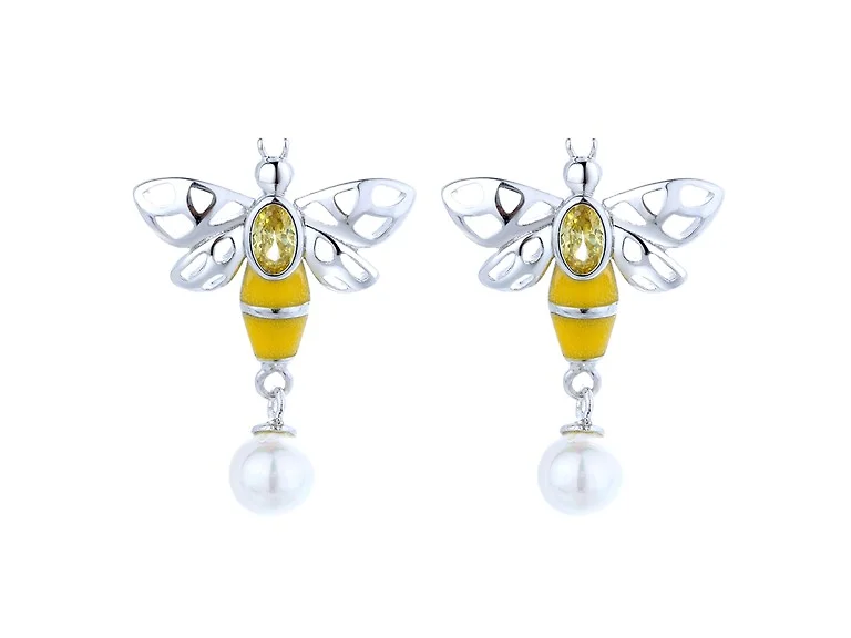 Crystal and Pearl Bee Earrings