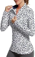 GGOV Golf Shirts for Woman UPF 50+ Sun Protection Quick Dry Lightweight Long Sleeve Polo Shirts for Woman Rash Guard Blue Leopard
