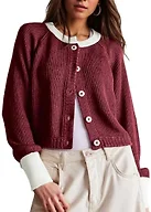 UNCLECAT Womens Cropped Cardigan Sweaters - Wine Red, Medium