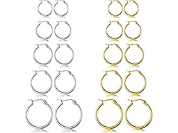 Saffron LGR-6PHoopsSilverR Essential Hoop Earring Set (20