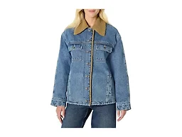 Amazon Essentials Women's Oversized-Fit Faux-Shearling Lined Denim Jacket, Medium Blue Vintage, Small