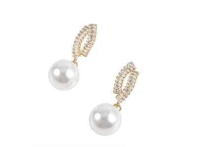 18K Gold Plated CZ & Pearl Drop Earrings