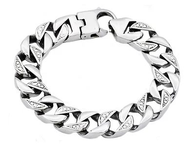 Polished Stainless Steel Pave  Bracelet