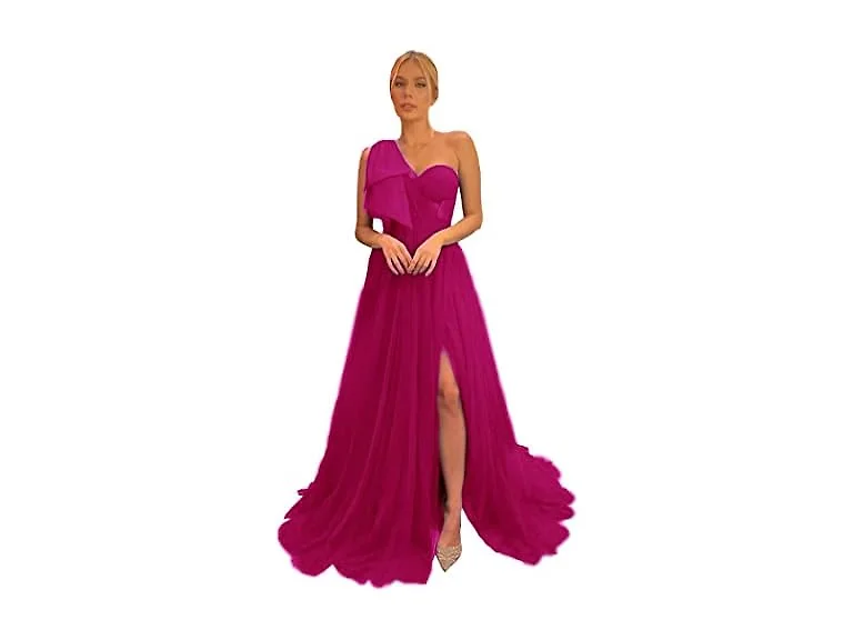 Vivymaku Women (4) Slit Ball Gown Tulle Prom Dress