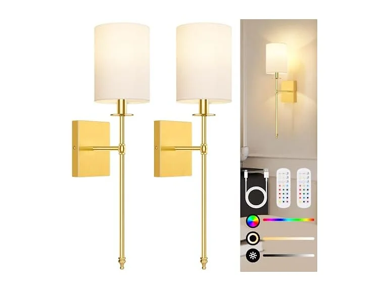 Bosceos Gold Wall Sconce 2pk White Shade