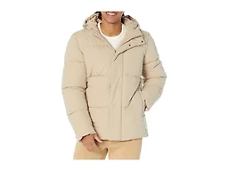 Amazon Essentials Men's Mid-Length Hooded Puffer Coat (Available in Big & Tall), Tan, Medium