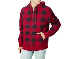 Amazon Essentials Men's Full-Zip Hooded Fleece Sweatshirt, -Red Buffalo Plaid, X-Small