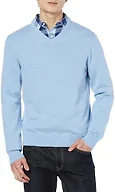 Amazon Essentials Men's Regular Fit Cotton V-Neck Pullover Sweater (Available in Big & Tall), Light Blue Heather, Large
