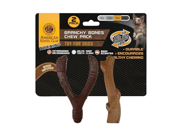 AKC 2 Pack Training Dog Chew Toy, Wood Infused