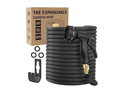 100ft Flexible Garden Hose with Nozzle- Choose Color