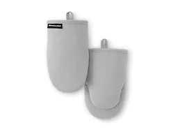 KITCHENAID Gourmet Series Gridlines Mini Oven Mitts 2-Pack Set, Heat Resistant up to 600°F, Soft Silicone Grip, Magnetic Cuff, Matte Grey, 5.5"x9"