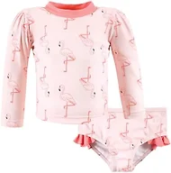 Hudson Baby Unisex Baby Swim Rashguard Set, Pink Flamingo, 3-6 Months