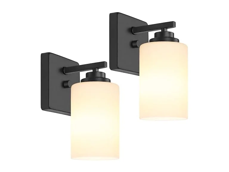VerRon Set of 2 Wall Sconces for Bathroom, Black & Milky