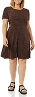 Amazon Essentials Women's Gathered Short Sleeve Crew Neck Shift Dress Dress, -Dark Toffee Brown, Animal, Small