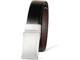 Amazon Essentials Men's Leather Reversible Plaque Dress Belt, Black/Chestnut Brown, 34