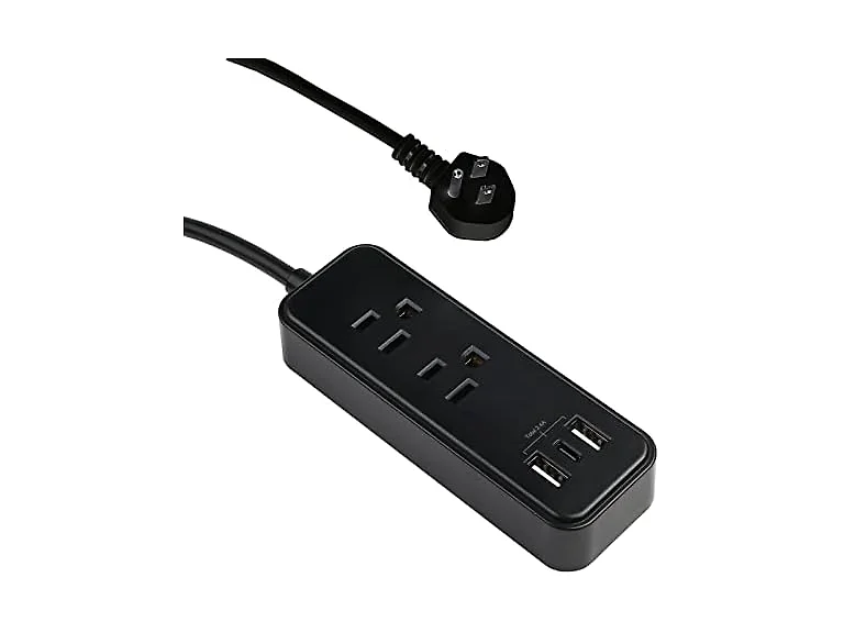 Clear Power 6FT 2-Outlet Power Strip with 3 USB Ports(1 USB-C), Flat Plug