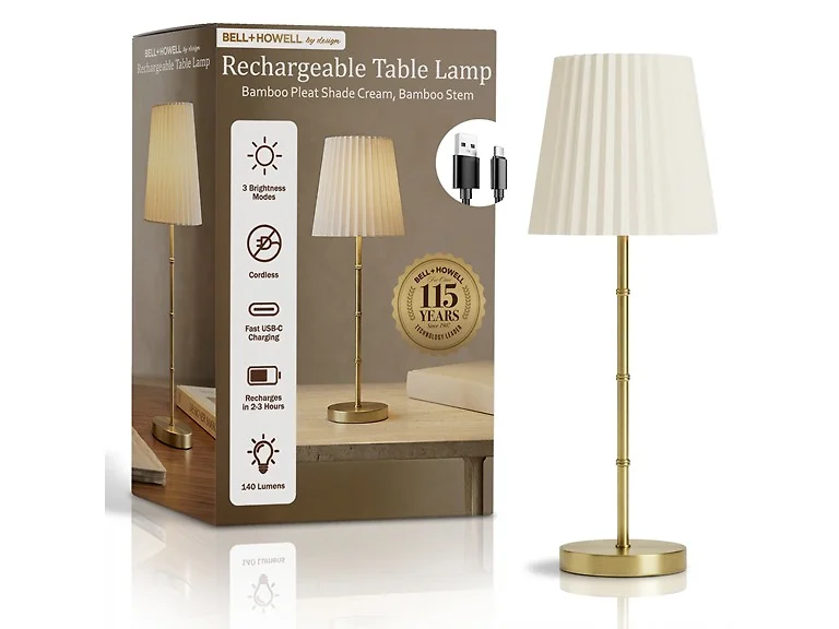 Bamboo Stem Pleated Shade Cream Lamp