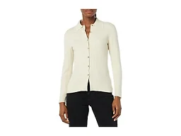 Amazon Essentials Women's Fine Gauge Stretch Polo Ribbed Long Sleeve Sweater Cardigan, Sand Heather, X-Small