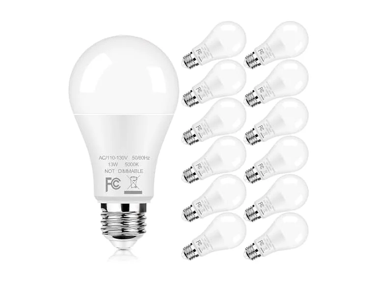 GoBright 12-Pack A19 LED Light Bulbs, 5000K