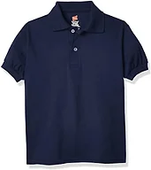 Hanes Big Boys' Short Sleeve Eco Smart Jersey Polo, Navy, Small
