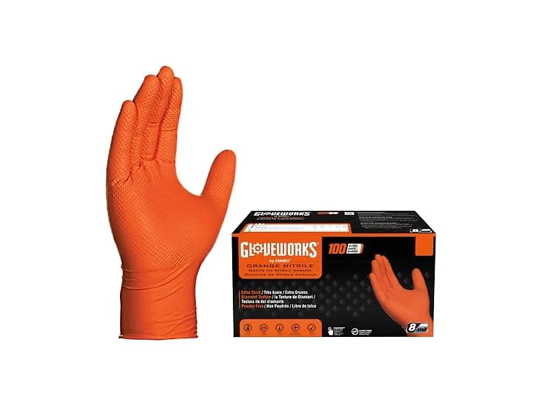 GLOVEWORKS Nitrile Gloves Disposable Orange 8 mil XL