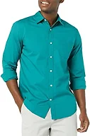 Amazon Essentials Men's Long-Sleeve Slim-Fit Stretch Poplin Shirt Shirt, Teal, X-Large