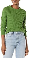 Amazon Essentials Women's 100% Cotton Long Sleeve Crewneck Cable Knit Sweater, Green, X-Small