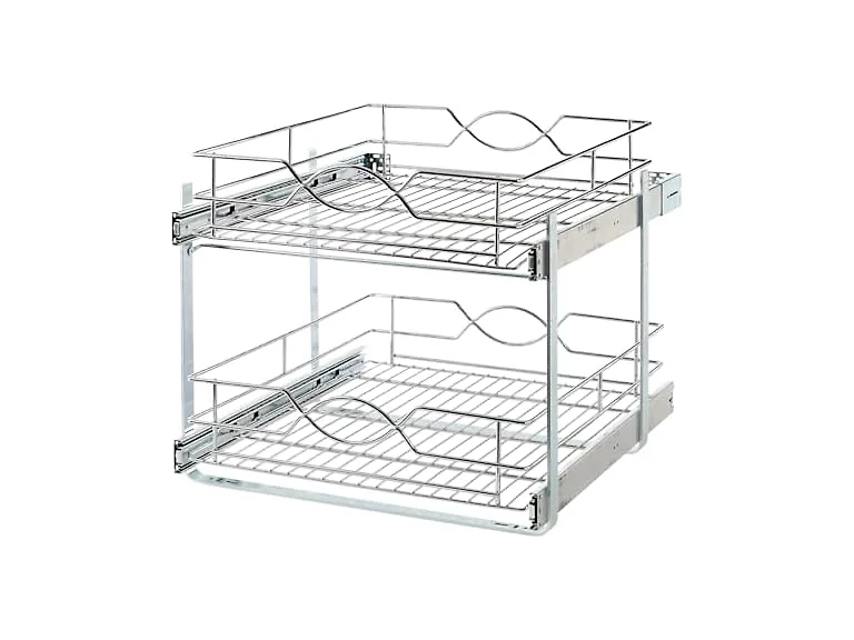  Double-Tier Wire Pull Out Kitchen and Bath Storage Basket 