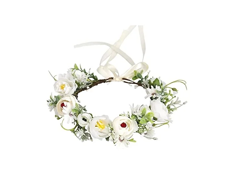 Vivivalue Flower Crown Headband White Floral